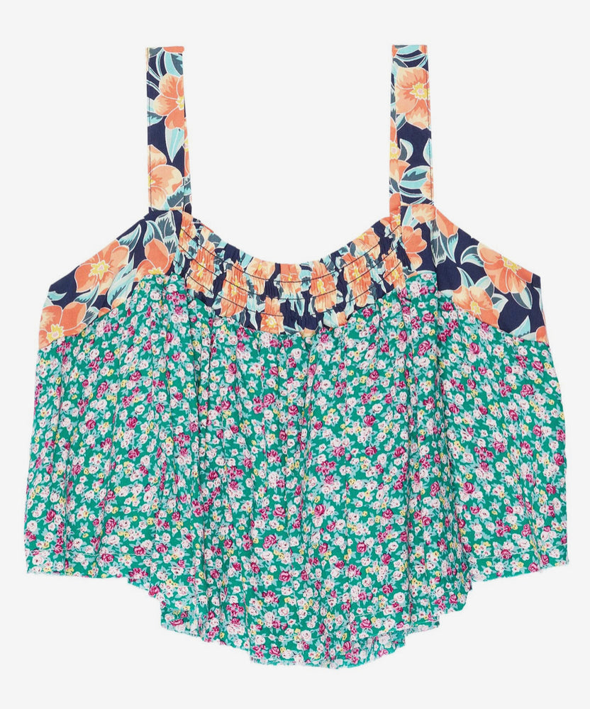 Teal Blue & Pink Floral Flowy Tank