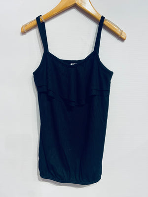 Black Solid Ribbed Tank