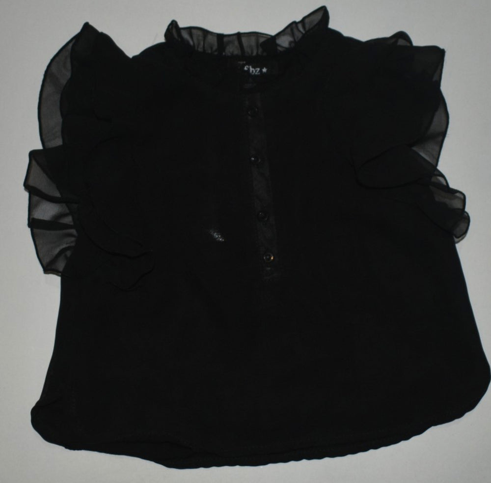 Black Ruffle Sleeve Button Top