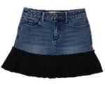 Tractr Indigo Skirt w/Black Pleats