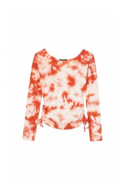 Rust Tie Dye Ruched Ribbed LS Top