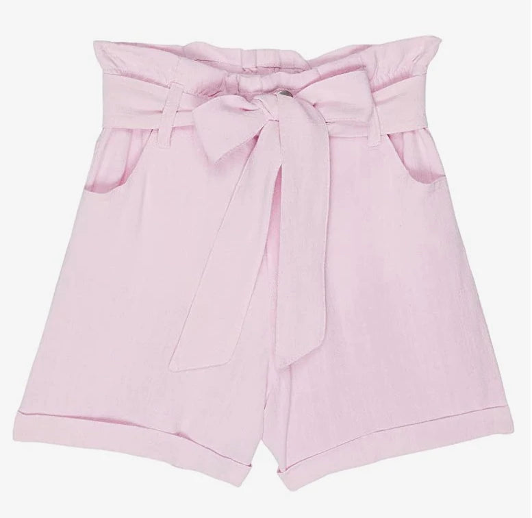 Pink Belted Button-Up Shorts