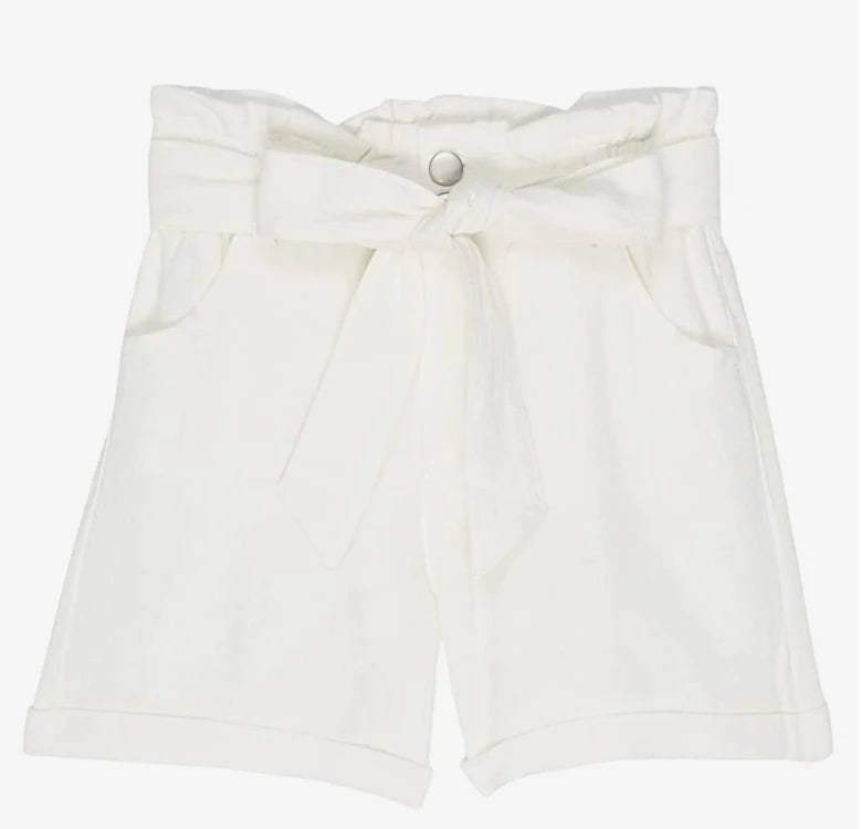 White Belted Button-Up Shorts